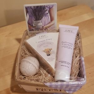 Bath fizzy, whole milk soap, and body cream